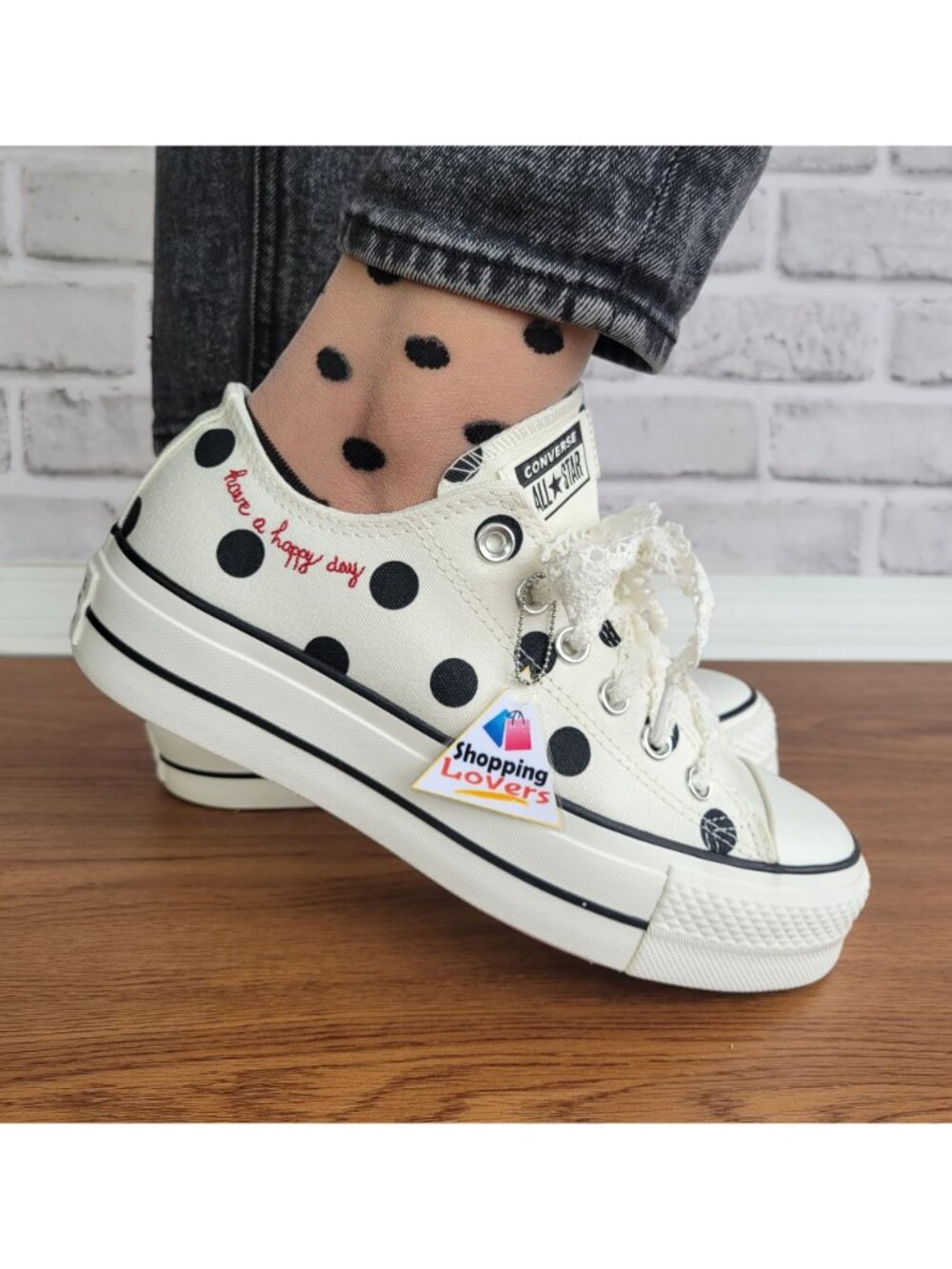 ❤️Chuck Taylor All Star Lift Platform Polka Dots 10 Women Shoes White A10689C❤️ - Picture 8 of 14